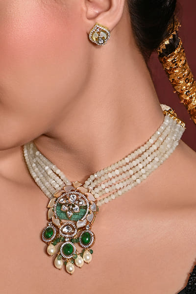 Multicolour bead and kundan necklace set