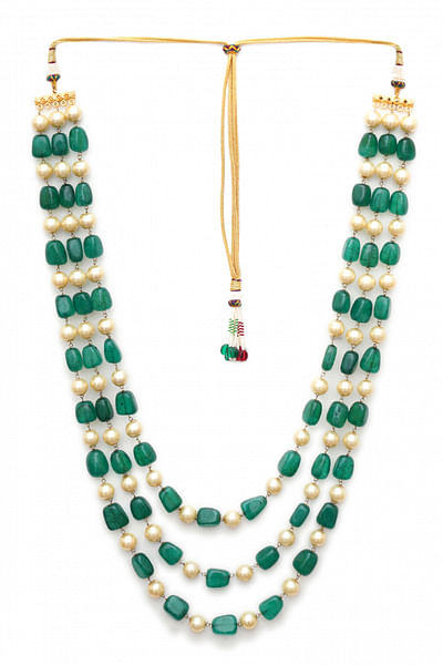 Multicolour bead and pearl layered necklace