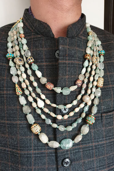 Multicolour bead stone layered necklace