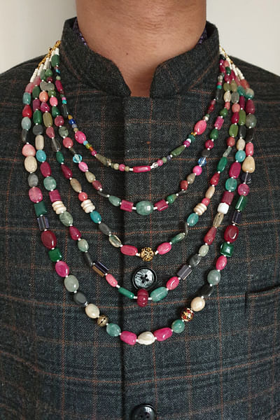 Multicolour beaded stone layered necklace