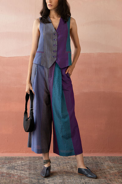 Multicolour blue striped waistcoat