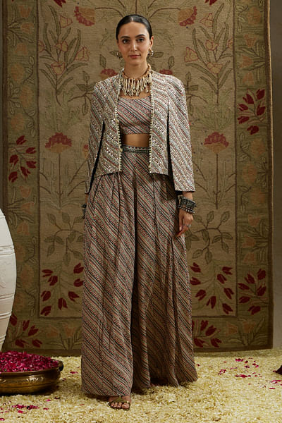 Multicolour boho printed jacket set