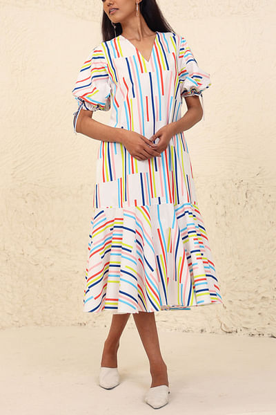 Multicolour broken stripe printed dress