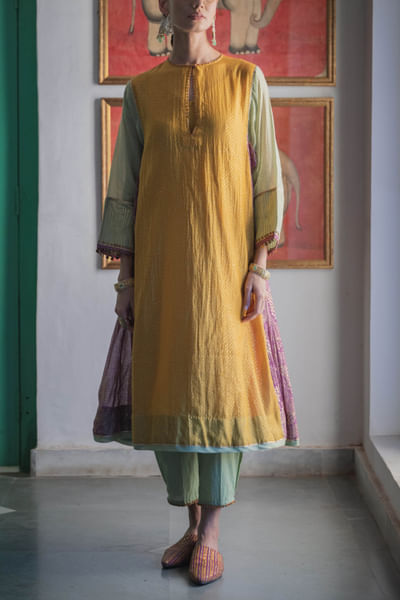 Multicolour colour block foil printed kurta