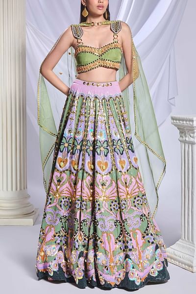 Multicolour embellished lehenga set
