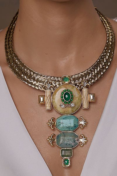Multicolour embellished necklace