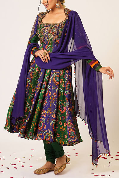 Multicolour embroidered anarkali set