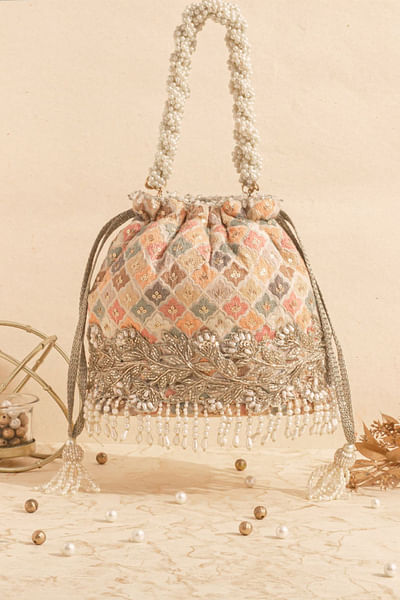 Multicolour embroidered bucket bag