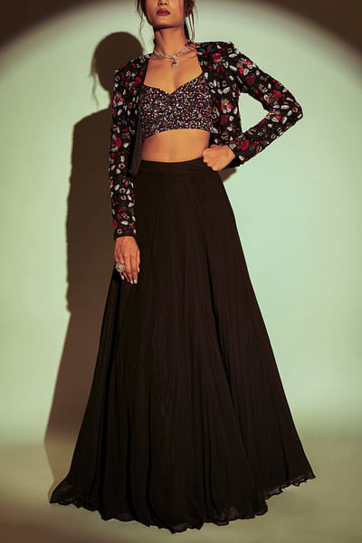 Multicolour embroidered jacket and lehenga set