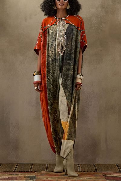 Multicolour embroidered kaftan jumpsuit