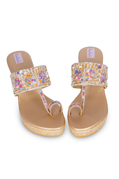 Multicolour embroidered kolhapuri wedges