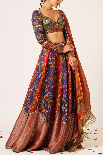 Multicolour embroidered lehenga set
