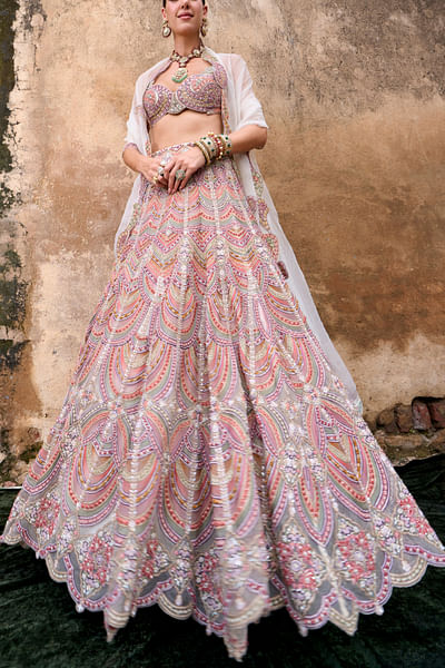 Multicolour embroidered lehenga set
