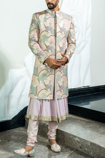 Multicolour embroidered sherwani set