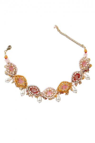 Multicolour enamelled pearl and bead choker