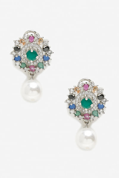 Multicolour faux stone and diamond earrings