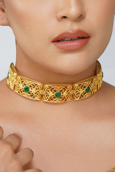 Multicolour filigree motif choker