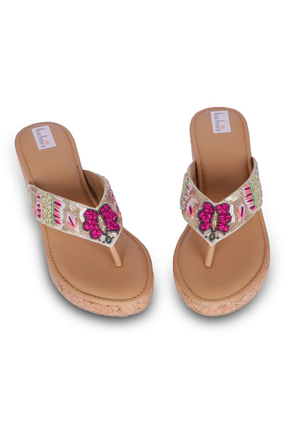Multicolour floral embellised wedges