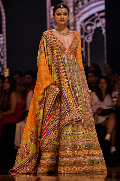 Multicolour floral embroidered anarkali set