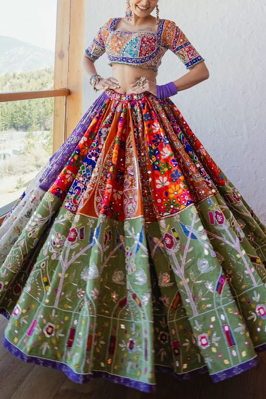 Buy Multicolour mirror and sequin embellished lehenga set by Abhinav Mishra at Aashni and Co