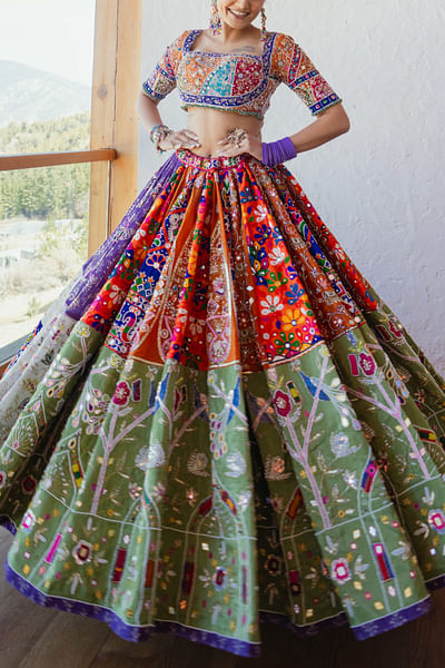 Multicolour floral embroidered lehenga set