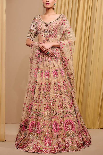 Multicolour floral embroidered lehenga set