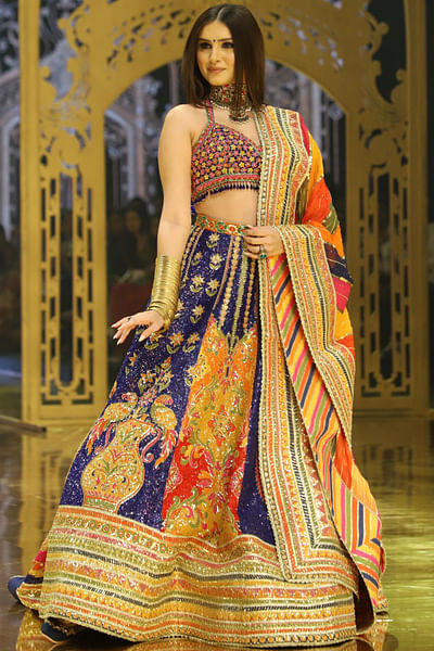 Multicolour floral embroidered lehenga set