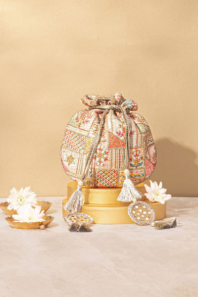 Multicolour floral embroidered potli bag