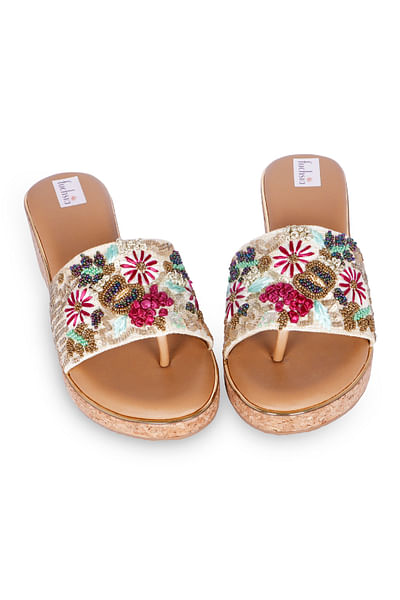 Multicolour floral embroidered wedges