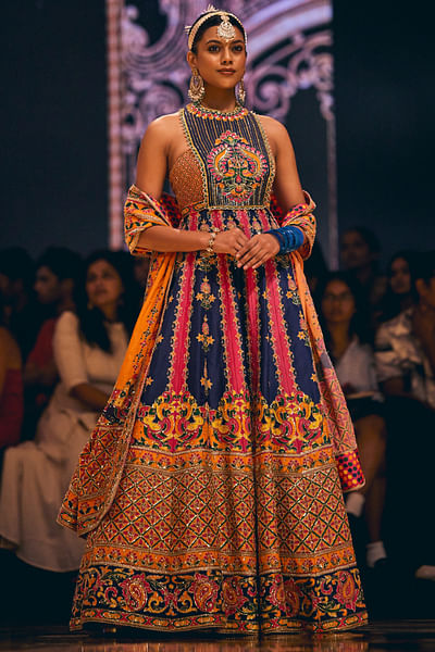 Multicolour floral embroidery anarkali set