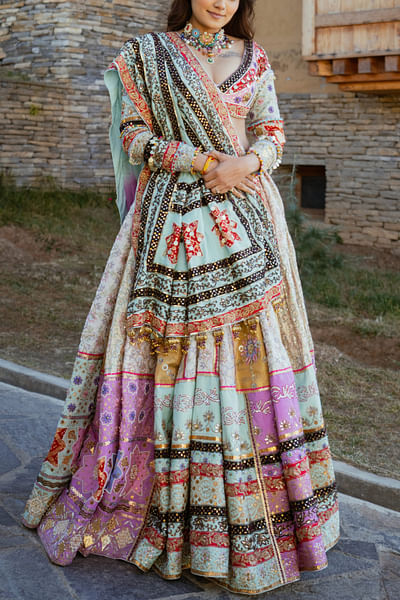 Multicolour floral embroidery lehenga set