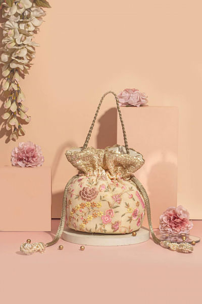 Multicolour floral embroidery potli bag