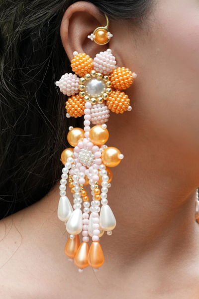 Multicolour floral pearl and bead ear cuffs