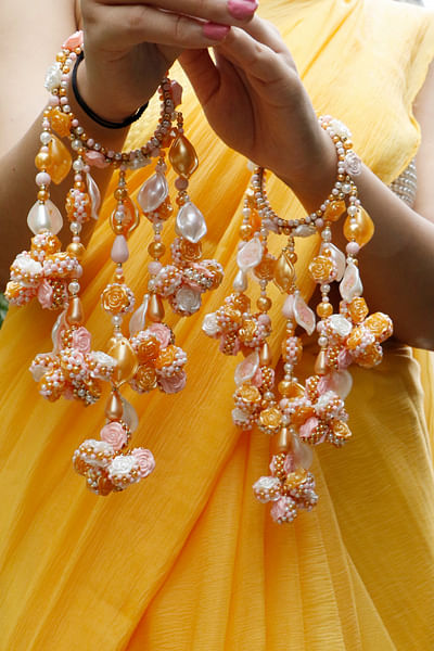 Multicolour floral pearl and bead kaleeras