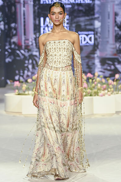 Multicolour floral print embroidered sharara set