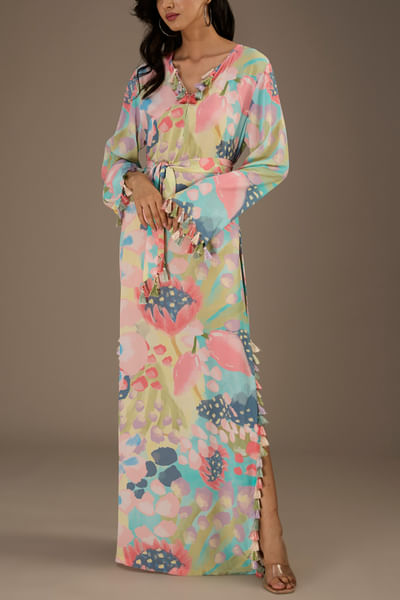 Multicolour floral print kaftan