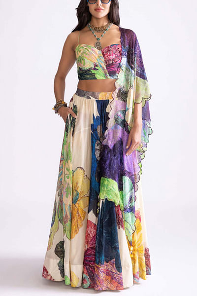 Multicolour floral print lehenga set