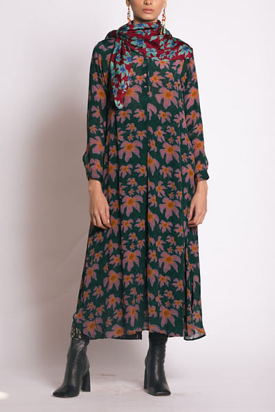 Multicolour floral printed A-line dress