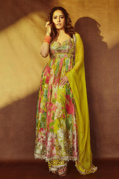 Multicolour floral printed anarkali set