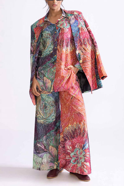 Multicolour floral printed blazer set