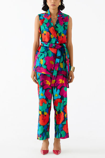 Multicolour floral printed blazer set