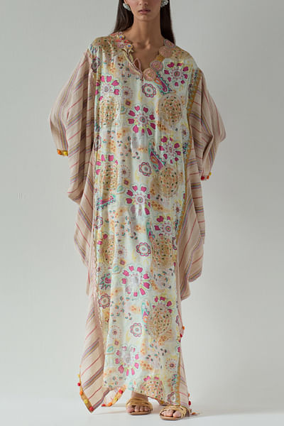 Multicolour floral printed draped kaftan dress