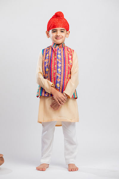 Multicolour floral printed jacket kurta set