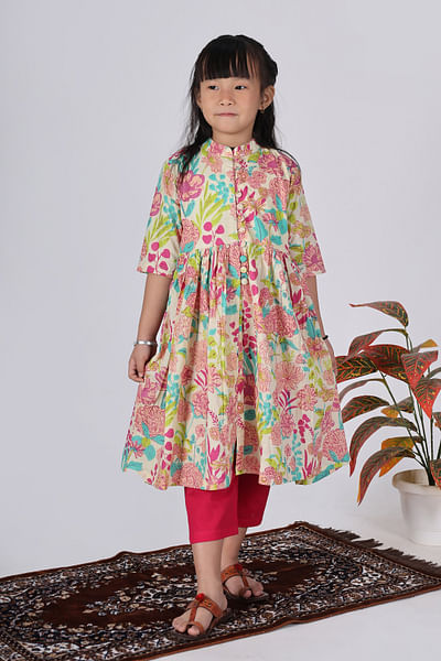 Multicolour floral printed kurta set