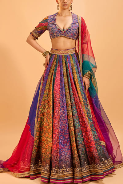 Multicolour floral printed lehenga set