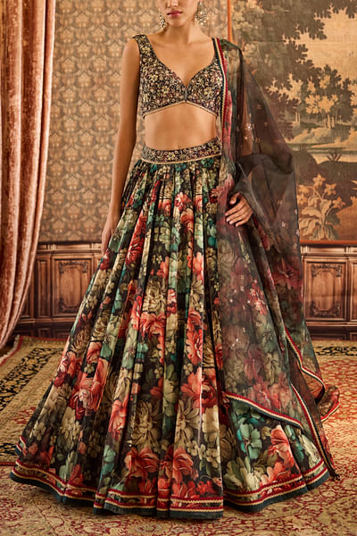 Multicolour floral printed lehenga set