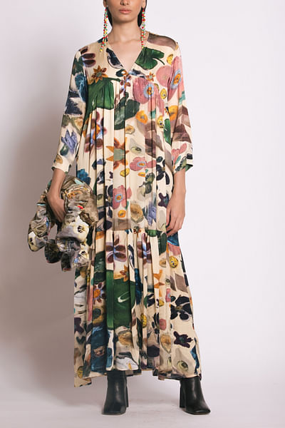 Multicolour floral printed long dress
