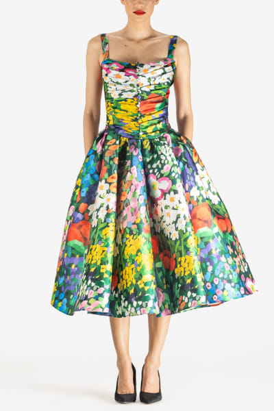 Multicolour floral printed midi dress