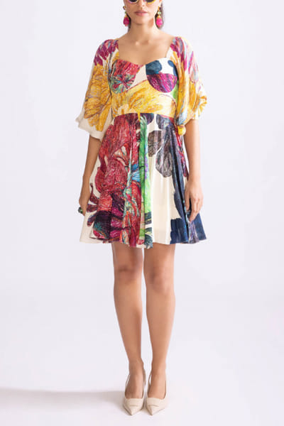 Multicolour floral printed mini dress
