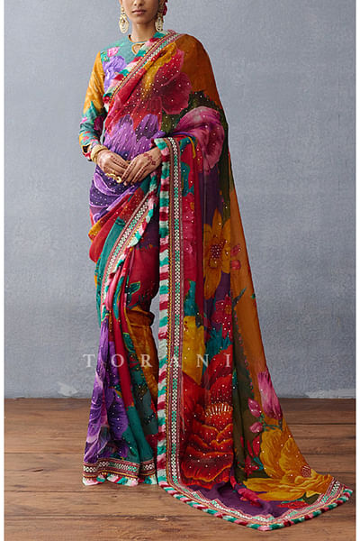 Multicolour floral printed sari